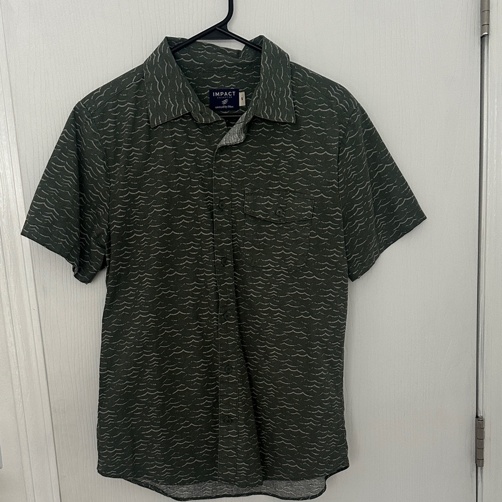 Men's Olive Organic Cotton Patterned Button Down Shirt
